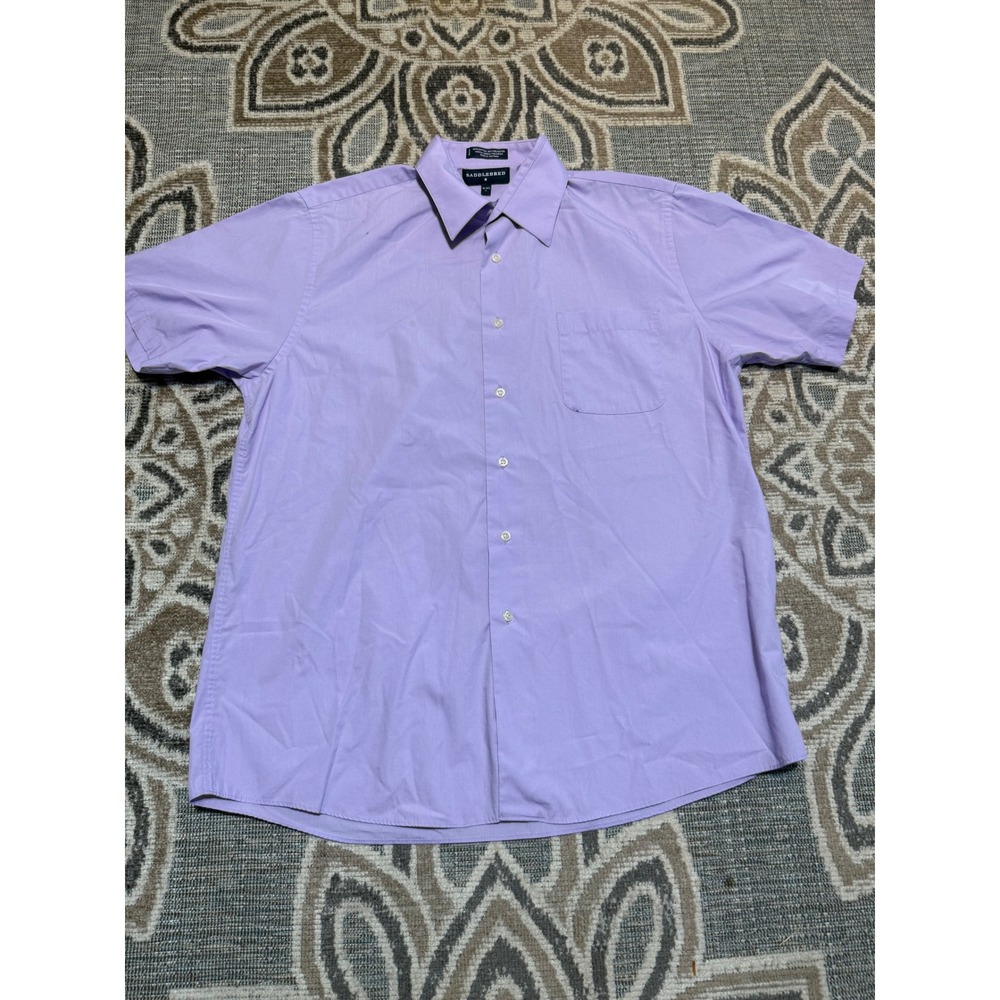 Saddlebred Mens Lavender Purple Short Sleeve Button Down Shirt Large 16-16.5